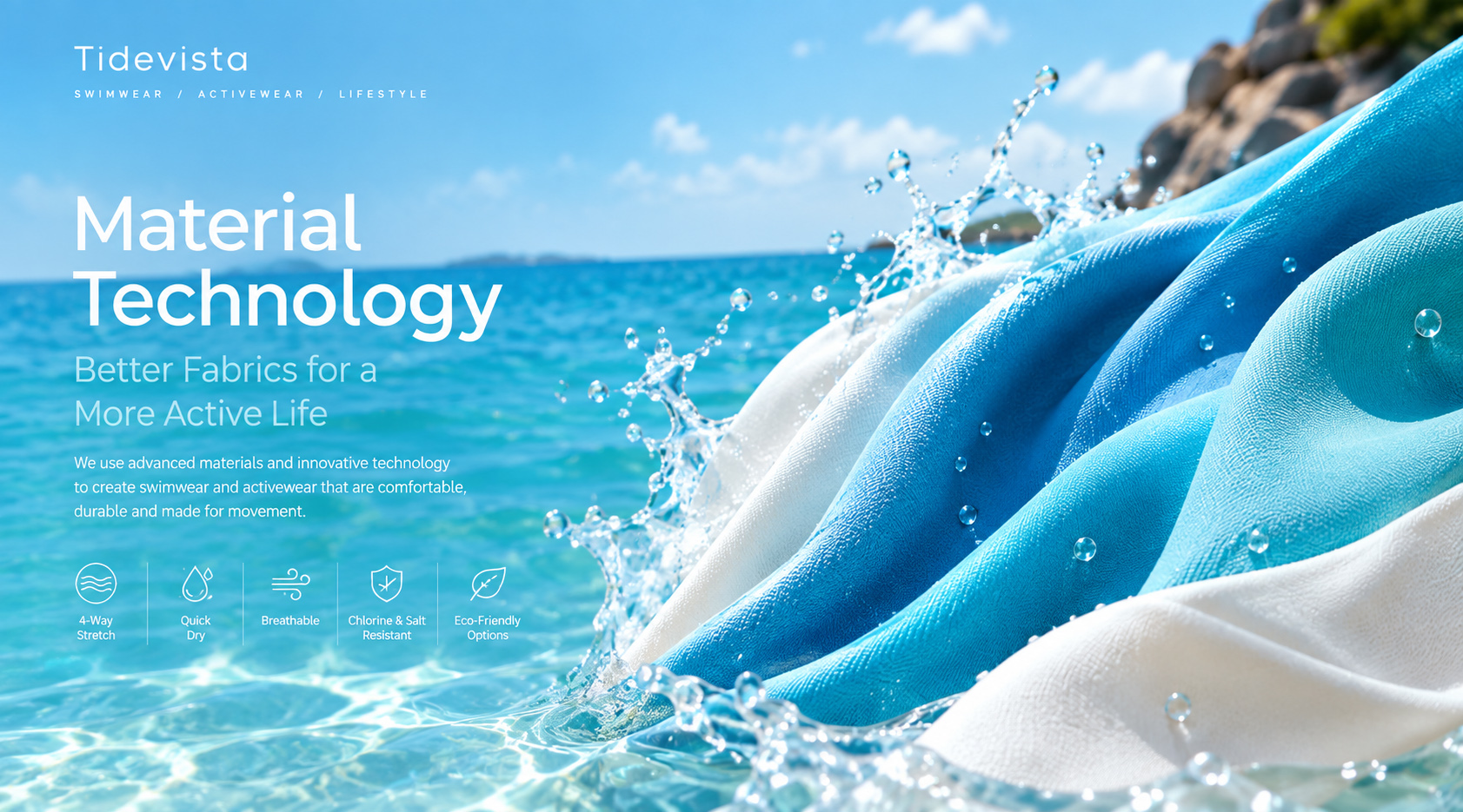 Tidevista performance fabrics and material technology for swimwear and activewear