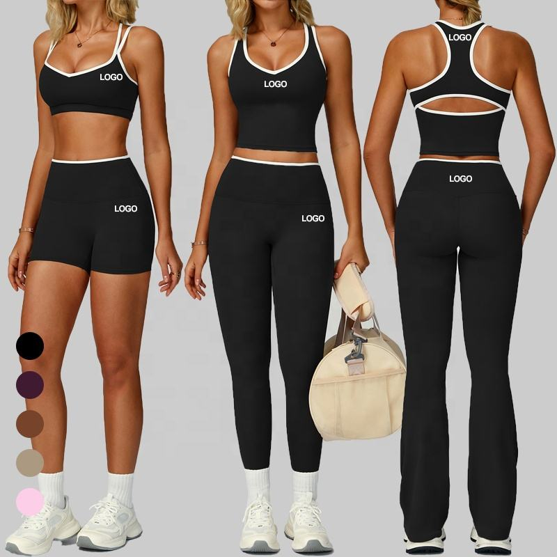 Women's Black Yoga Set – High Waisted Workout Leggings & Sports Bra