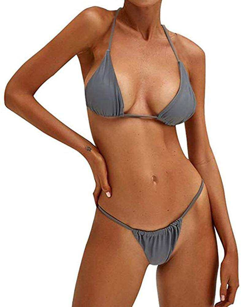 Red Tie-Front Triangle Bikini Set Adjustable String Swimwear Tidevista