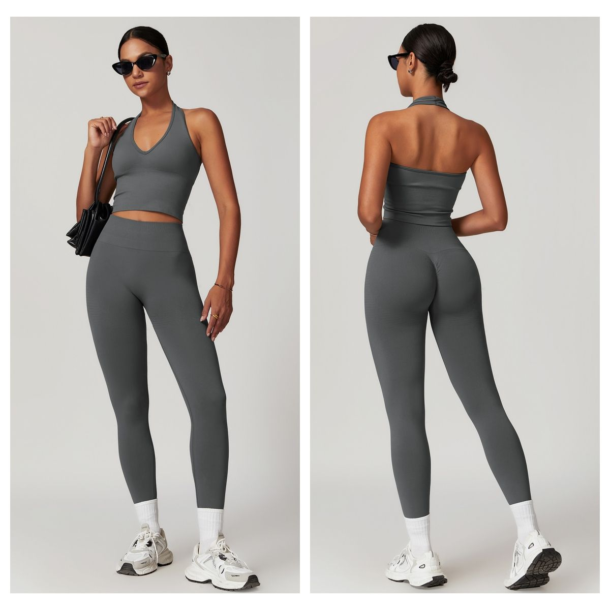 Quick Dry Form Fitting Athletic Jumpsuit Crew Neck Backless Cutout Fitness Bodysuit Yoga Suit for Training Sessions Sexy Suit